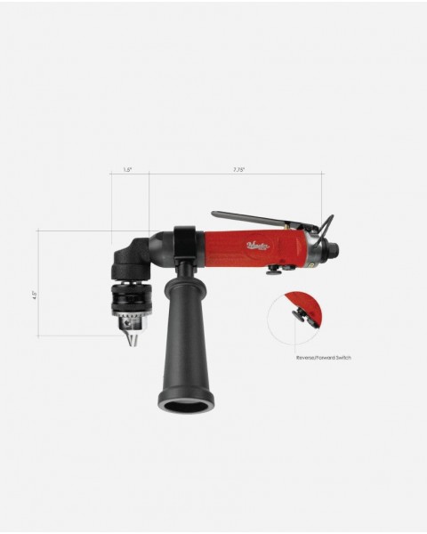 Master Palm 3/8 inch Right Angle Pneumatic Air Drill Reversible, 1700 Rpm, Keyed Chuck - 1700 rpm